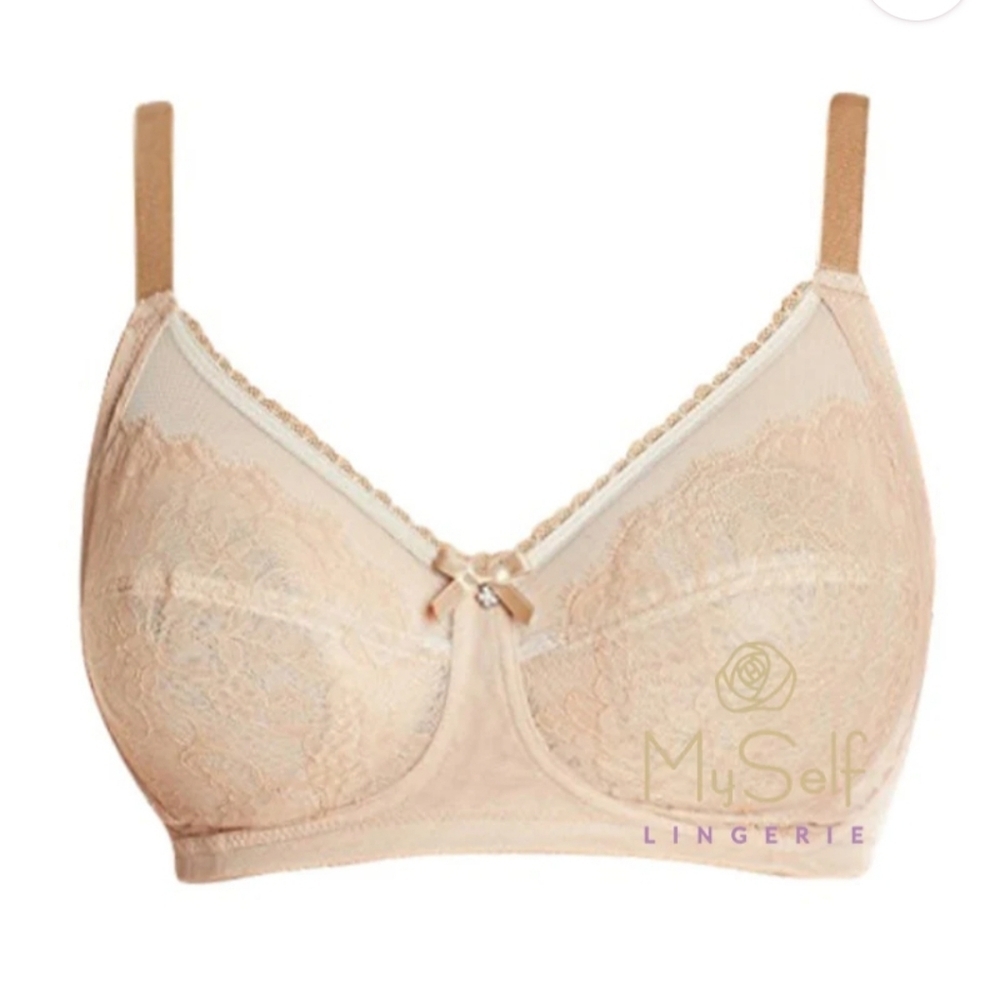 Wacoal Women's Retro Chic Wirefree Bra Size 40D Nude Tan Lace Style 852186 NEW
